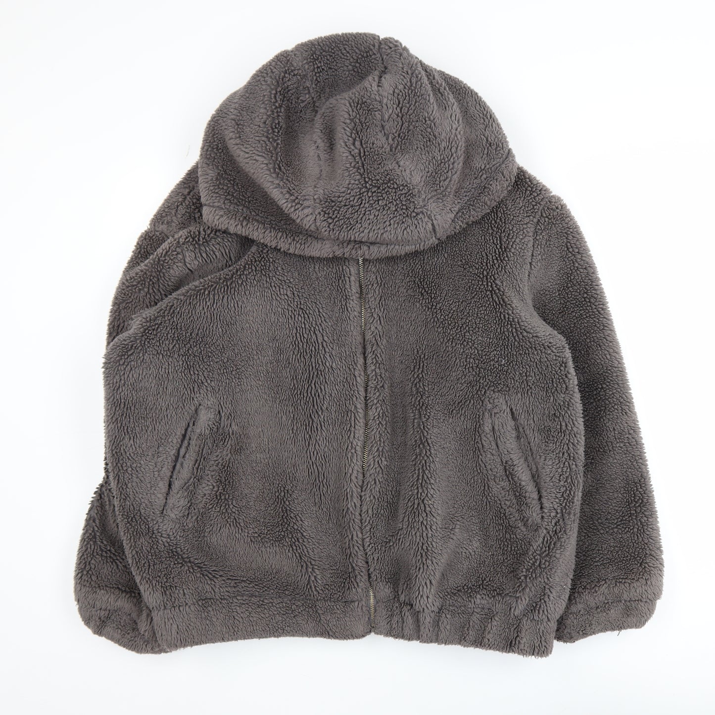 Primark Womens Grey Fleece Hooded Zip Jacket Size L 14/16