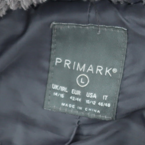 Primark Womens Grey Fleece Hooded Zip Jacket Size L 14/16