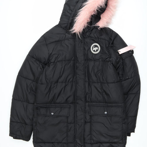 Hype Girls Black Puffer Jacket 15 Years Hooded Faux Fur Trim Winter Coat