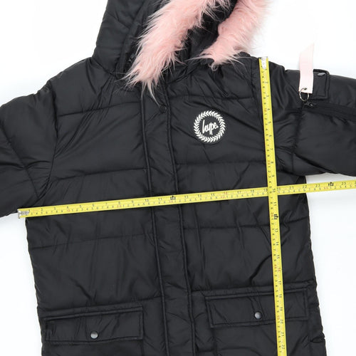 Hype Girls Black Puffer Jacket 15 Years Hooded Faux Fur Trim Winter Coat