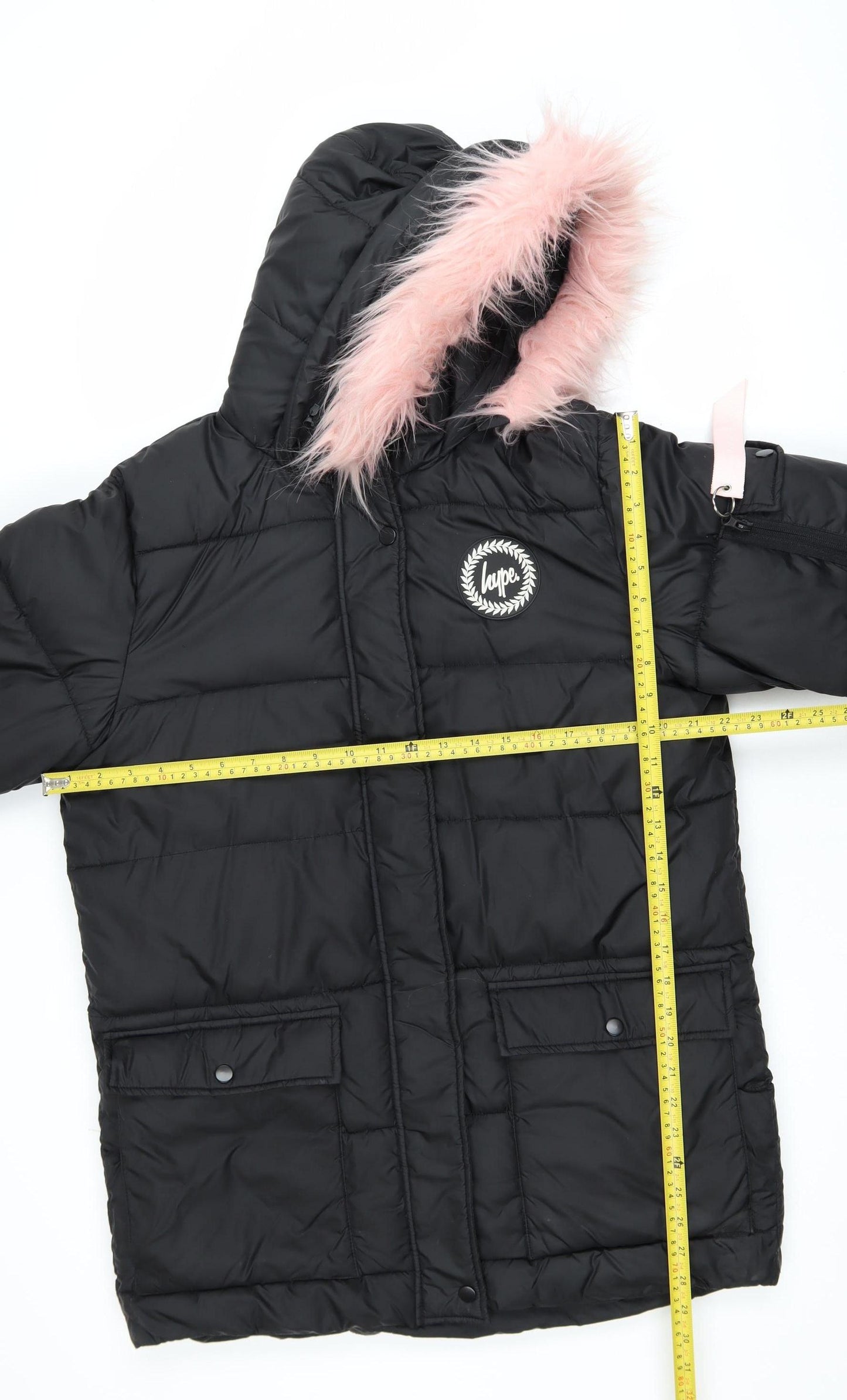 Hype Girls Black Puffer Jacket 15 Years Hooded Faux Fur Trim Winter Coat