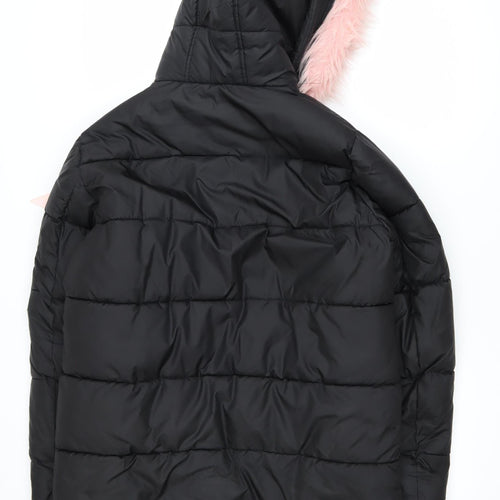 Hype Girls Black Puffer Jacket 15 Years Hooded Faux Fur Trim Winter Coat