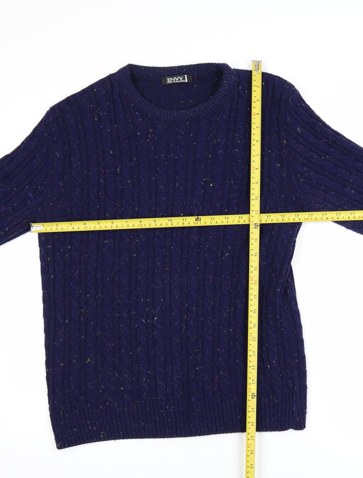 ENVY I Men's Blue Cable-Knit Acrylic Pullover Jumper L