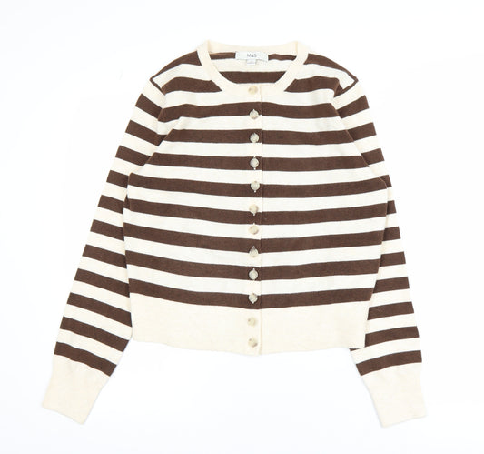Marks and Spencer Women Brown Striped Cardigan M