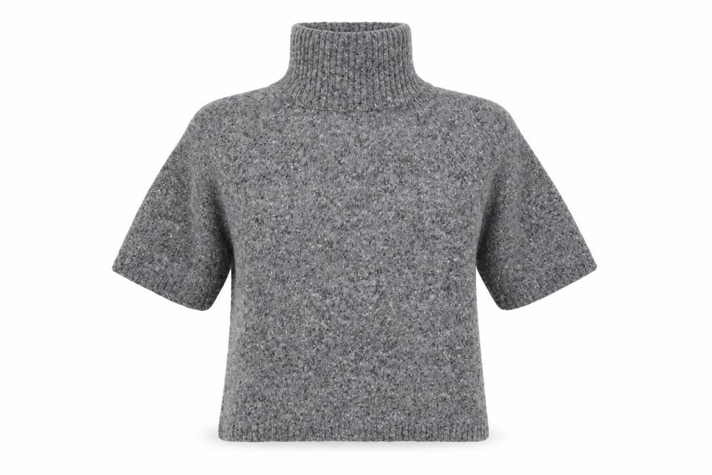 Front view of Gap women’s grey wool alpaca roll neck chunky knit jumper m