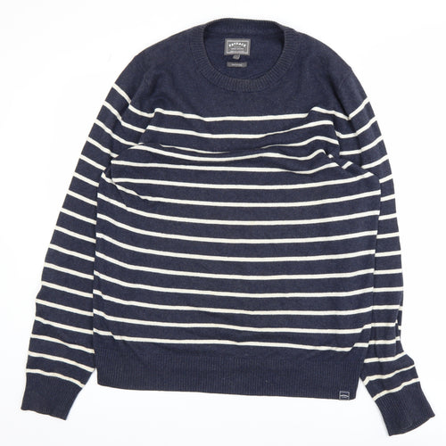 FatFace Men's Blue Striped Cotton Cashmere Crew Neck Jumper M