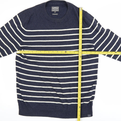 FatFace Men's Blue Striped Cotton Cashmere Crew Neck Jumper M