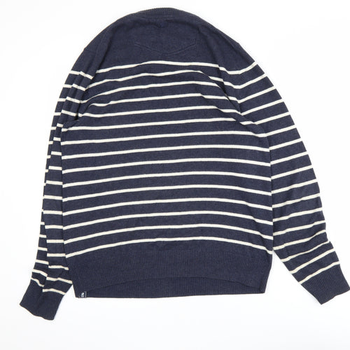 FatFace Men's Blue Striped Cotton Cashmere Crew Neck Jumper M