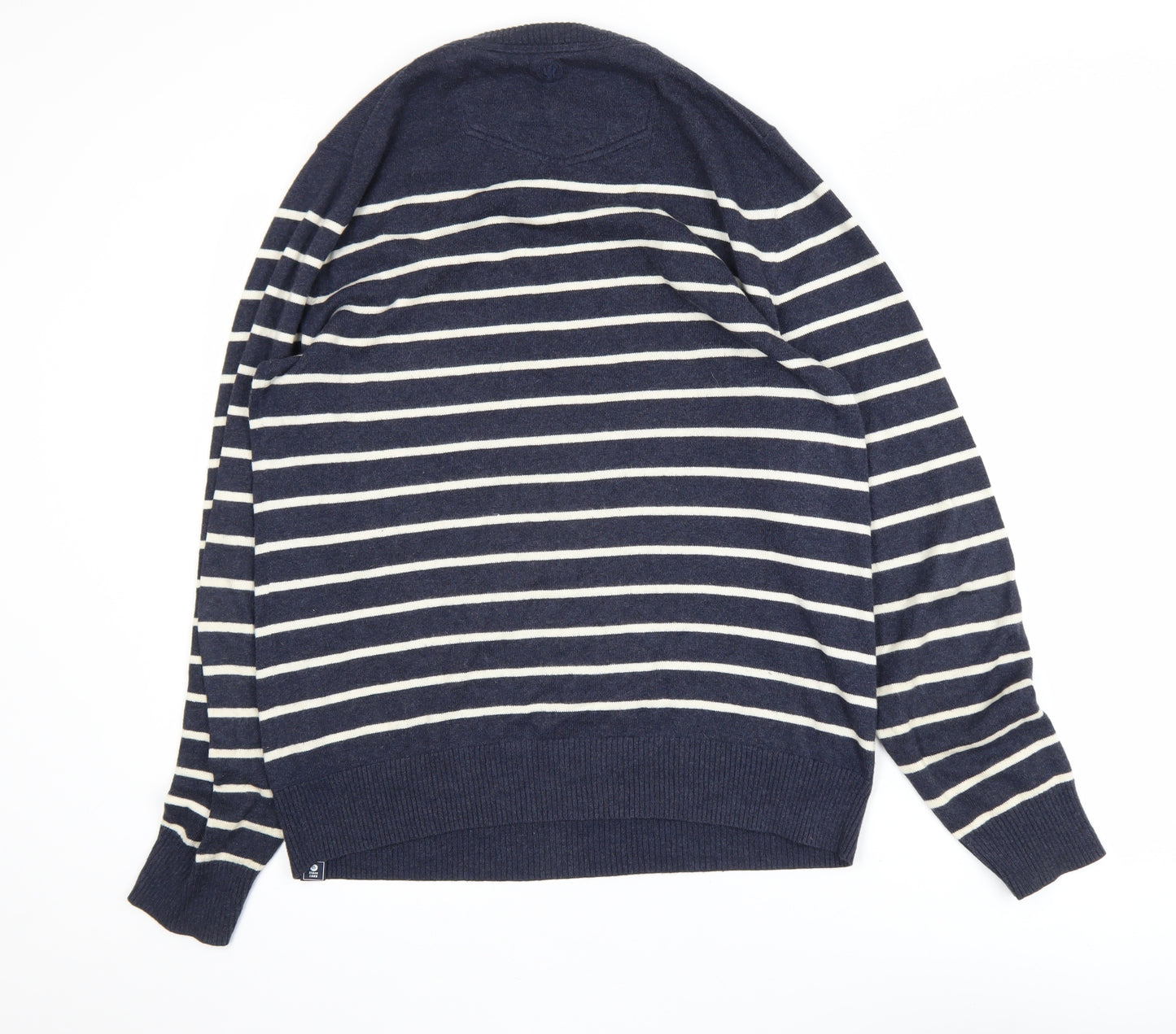 FatFace Men's Blue Striped Cotton Cashmere Crew Neck Jumper M
