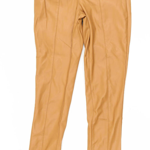 PrettyLittleThing Women’s Beige Faux Leather High Rise Skinny Trousers Size 6