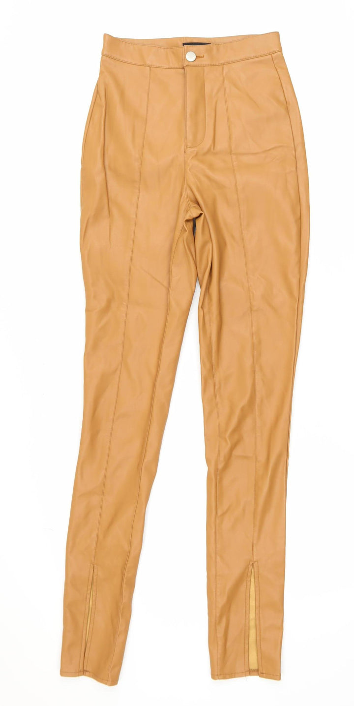 PrettyLittleThing Women’s Beige Faux Leather High Rise Skinny Trousers Size 6