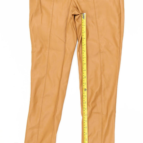 PrettyLittleThing Women’s Beige Faux Leather High Rise Skinny Trousers Size 6