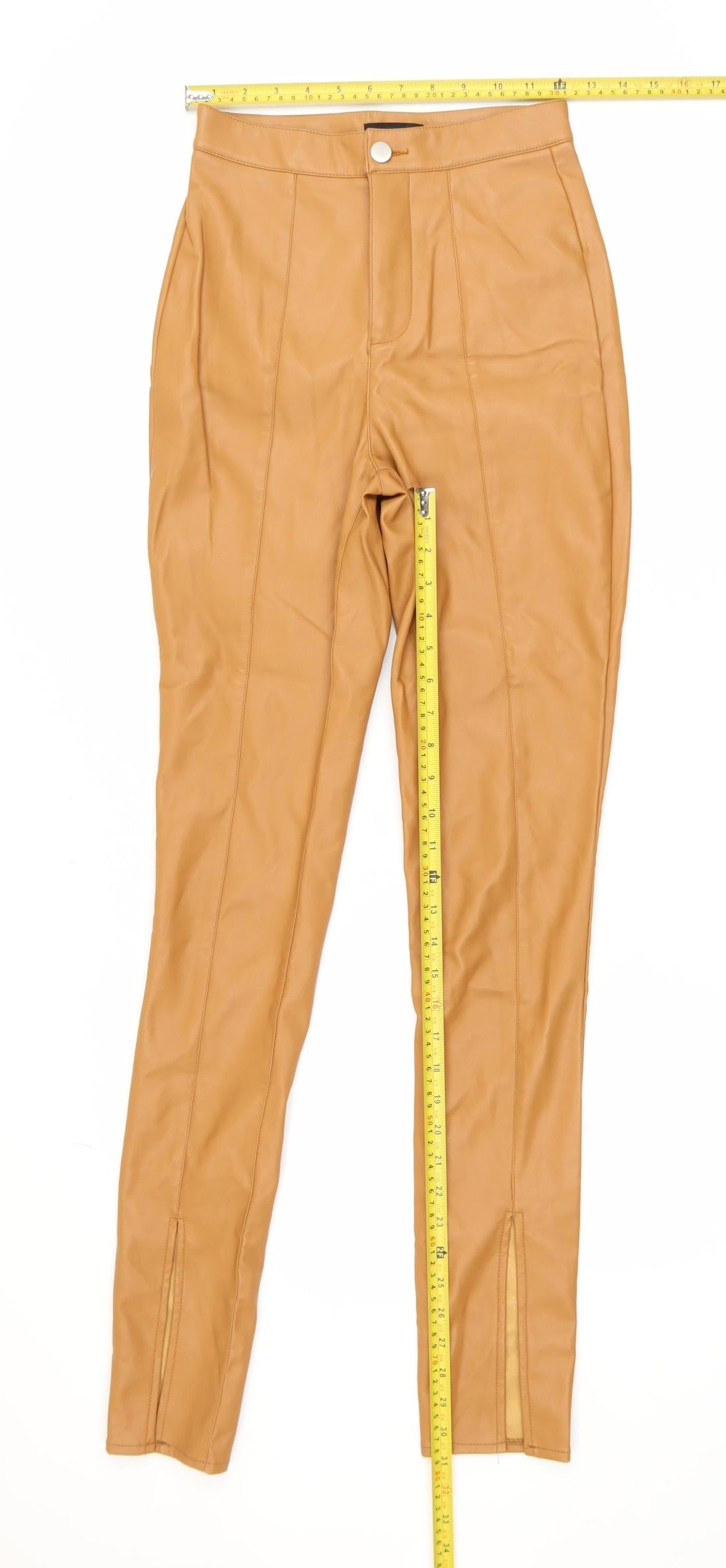 PrettyLittleThing Women’s Beige Faux Leather High Rise Skinny Trousers Size 6