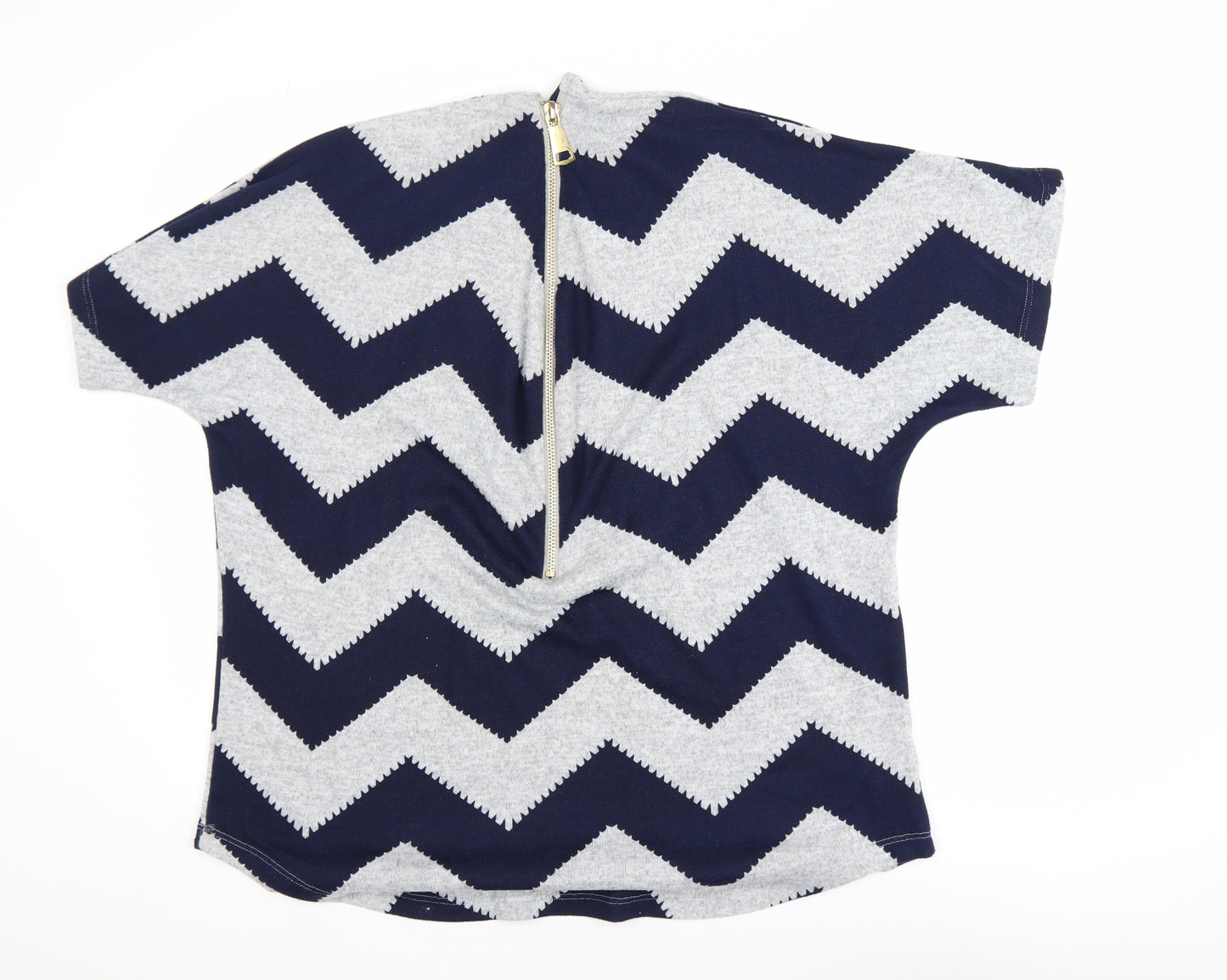 Roman Women Blue Geometric Tunic Blouse Size 16 Short Sleeve Zip