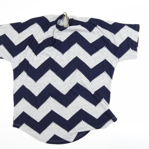 Roman Women Blue Geometric Tunic Blouse Size 16 Short Sleeve Zip