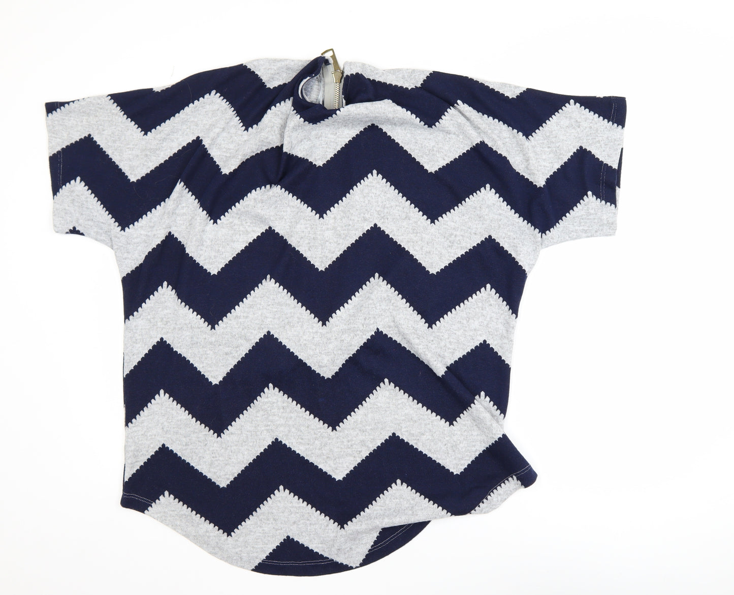 Roman Women Blue Geometric Tunic Blouse Size 16 Short Sleeve Zip
