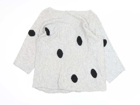 Isabella D. Women’s Grey Polka Dot Knit 2XL Boat Neck 3/4 Sleeve Blouse