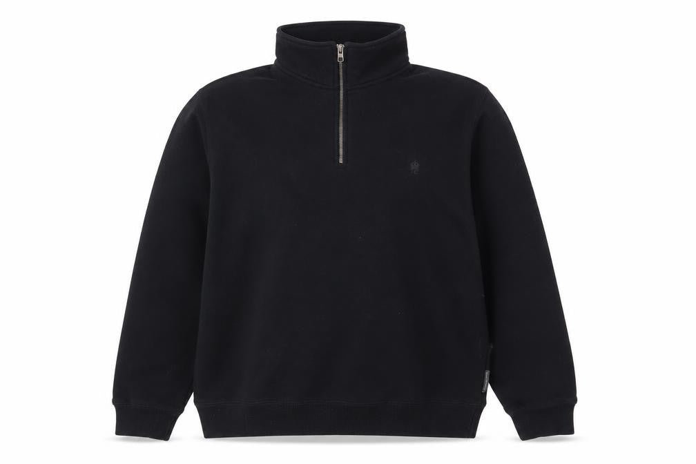 Front view of French Connection Men's Black XL 1/4 Zip Fleece Sweatshirt