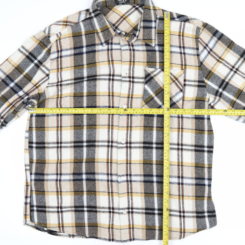 boohooMAN Men's Beige Checked Flannel Shirt Jacket XL