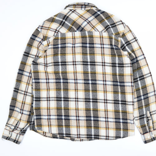 boohooMAN Men's Beige Checked Flannel Shirt Jacket XL