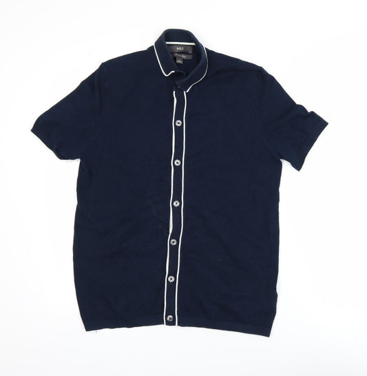Marks and Spencer Men's Blue Cotton Polo Shirt Size S