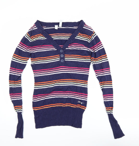 Billabong Women's Multicoloured Stripe Henley Jumper Size S