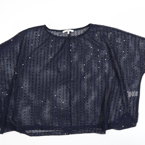 Next Women’s Blue Sequin Mesh Cropped Blouse Size 16