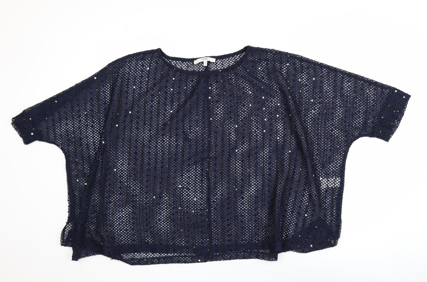 Next Women’s Blue Sequin Mesh Cropped Blouse Size 16
