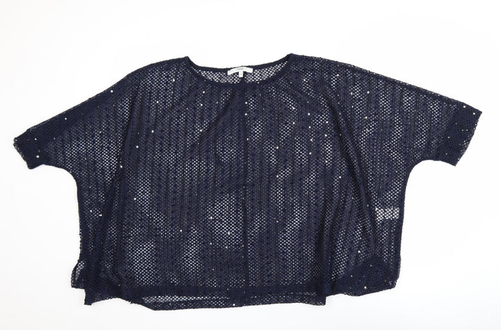 Next Women’s Blue Sequin Mesh Cropped Blouse Size 16