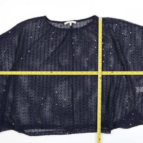 Next Women’s Blue Sequin Mesh Cropped Blouse Size 16