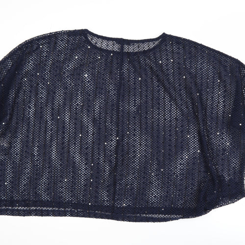 Next Women’s Blue Sequin Mesh Cropped Blouse Size 16