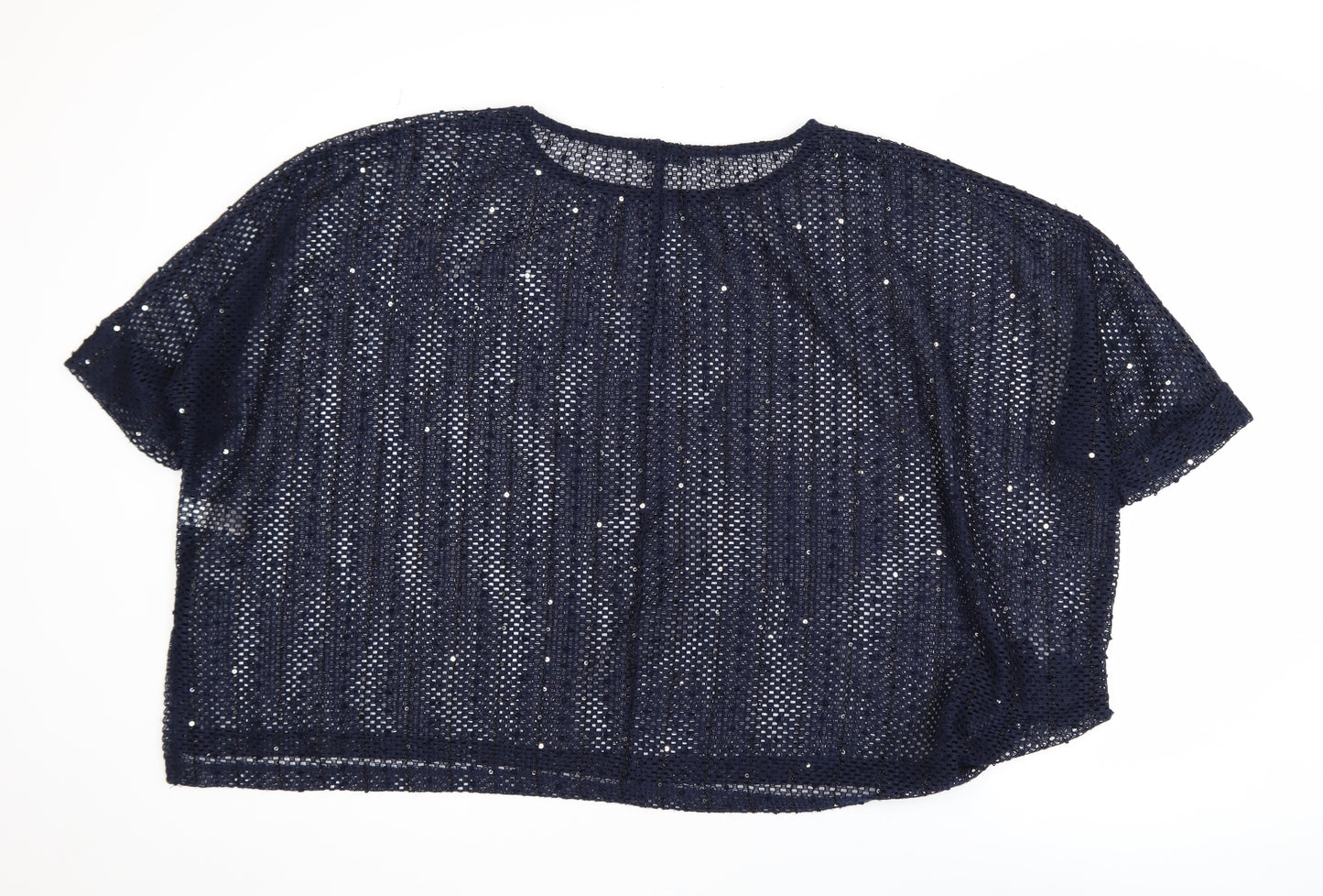 Next Women’s Blue Sequin Mesh Cropped Blouse Size 16