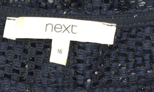Next Women’s Blue Sequin Mesh Cropped Blouse Size 16