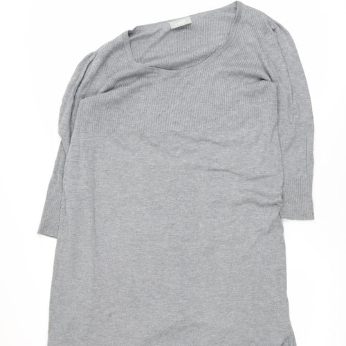 Wallis Women Grey Jumper Dress L Knit Scoop Neck 3/4 Sleeve