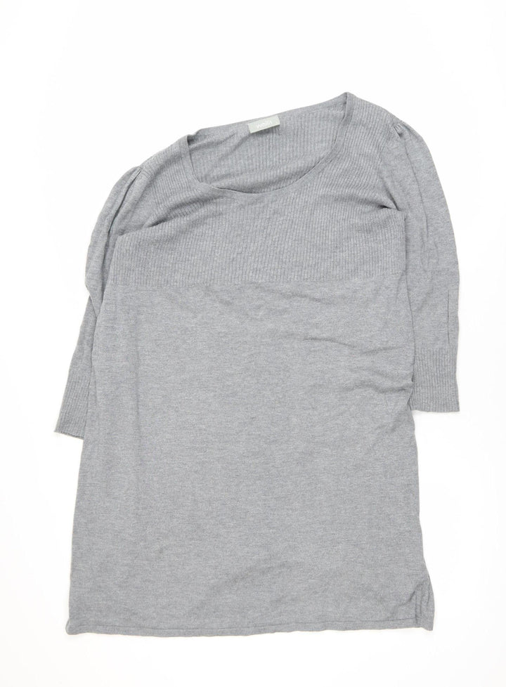 Wallis Women Grey Jumper Dress L Knit Scoop Neck 3/4 Sleeve