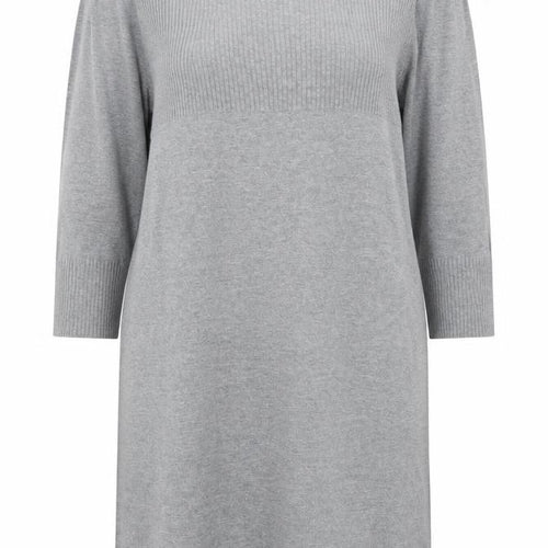Wallis Women Grey Jumper Dress L Knit Scoop Neck 3/4 Sleeve
