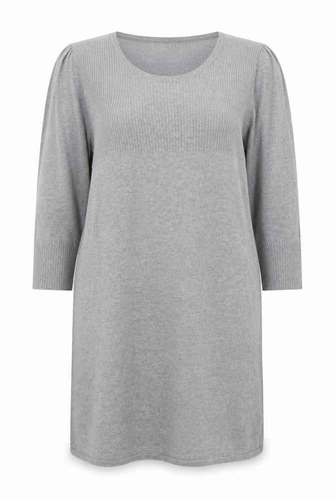 Wallis Women Grey Jumper Dress L Knit Scoop Neck 3/4 Sleeve