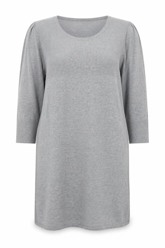 Front view of Wallis Women Grey Jumper Dress L Knit Scoop Neck 3/4 Sleeve