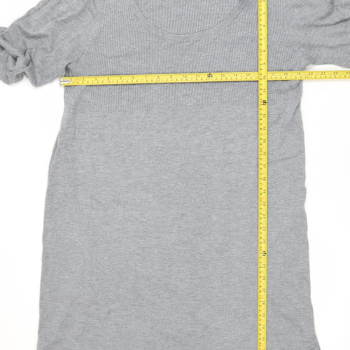 Wallis Women Grey Jumper Dress L Knit Scoop Neck 3/4 Sleeve