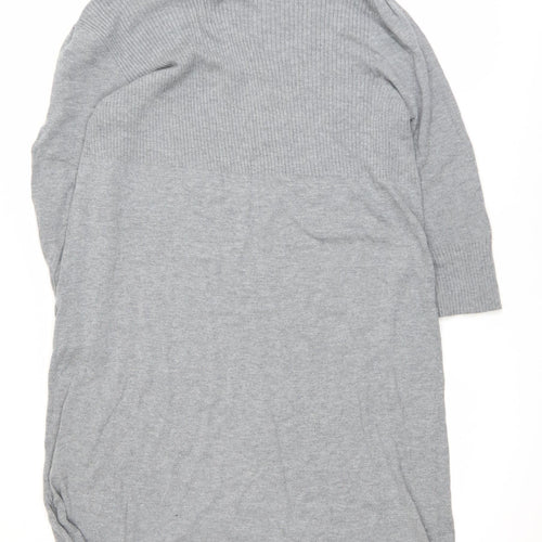 Wallis Women Grey Jumper Dress L Knit Scoop Neck 3/4 Sleeve