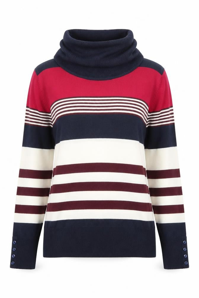 Isle Women’s Multicoloured Striped Roll Neck Jumper Size S 10-12