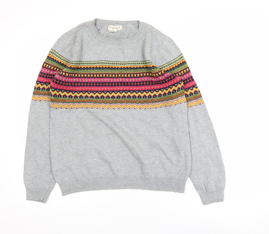 Next Womens Grey Fair Isle Crew Neck Jumper Size 16