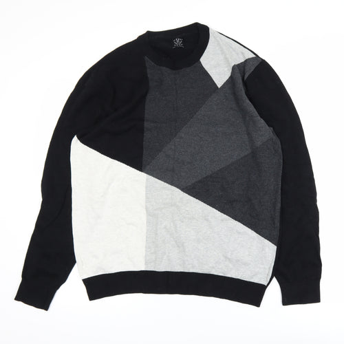 Next Men’s Black Grey Geometric Cotton Pullover Jumper XL