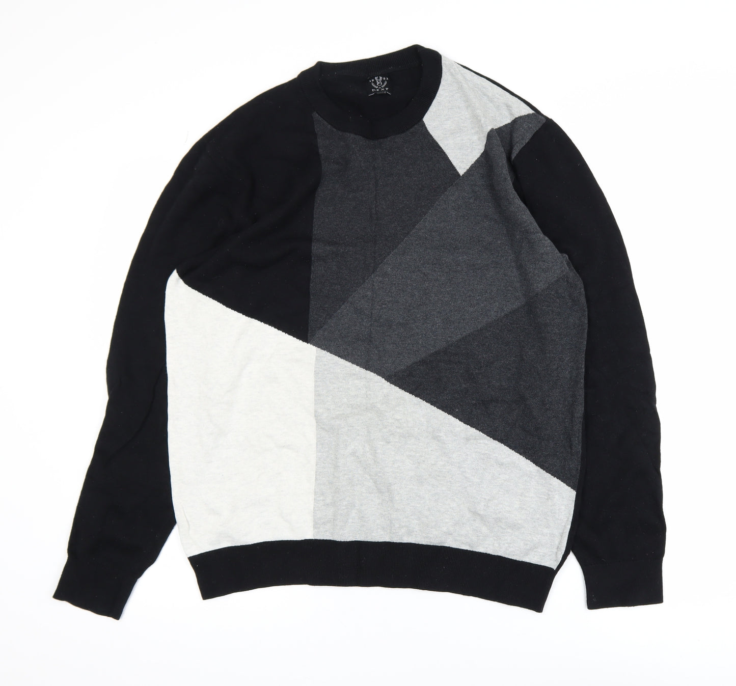Next Men’s Black Grey Geometric Cotton Pullover Jumper XL
