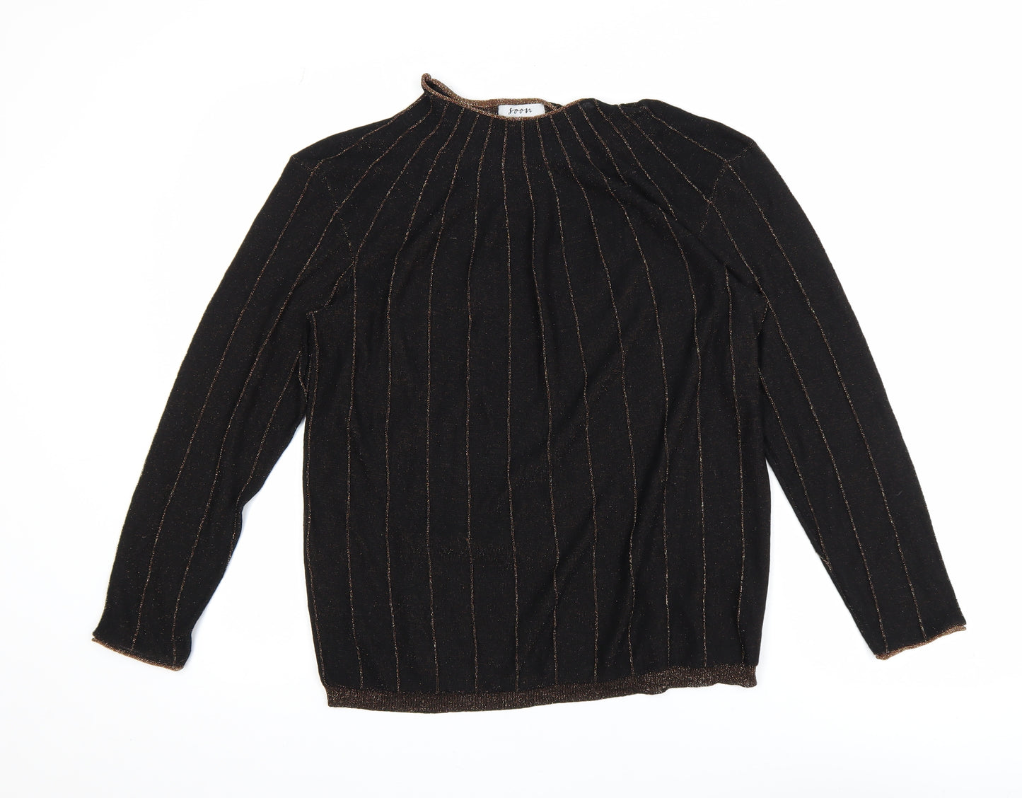 Soon Womens Black Glitter Stripe High Neck Tunic Top Size 16