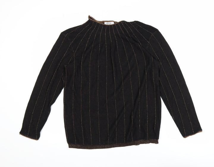 Soon Womens Black Glitter Stripe High Neck Tunic Top Size 16