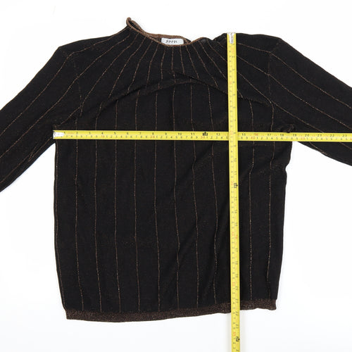Soon Womens Black Glitter Stripe High Neck Tunic Top Size 16