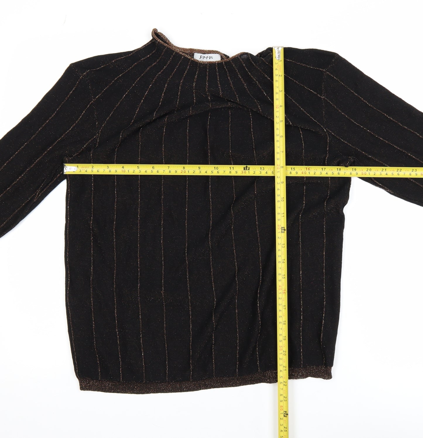 Soon Womens Black Glitter Stripe High Neck Tunic Top Size 16