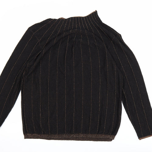 Soon Womens Black Glitter Stripe High Neck Tunic Top Size 16