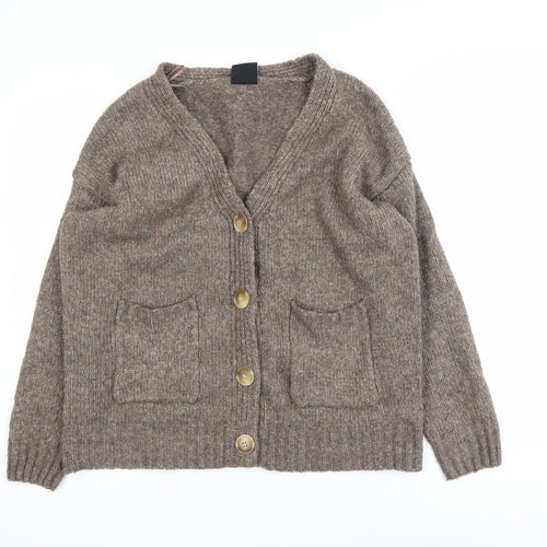 Lefties Women Brown Knit V-Neck Cardigan Size S